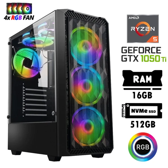 Xaser Nano X40 Ryzen 5 5500 16GB Ram 512GB M.2 Nvme SSD 4GB GTX 1050Ti Oyuncu Hazır Tavsiye Sistem ürün görseli 1