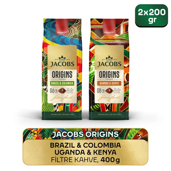 Jacobs Origins Brazil & Colombia + Uganda & Kenya Filtre Kahve 200gr 2'li Paket ürün görseli 1