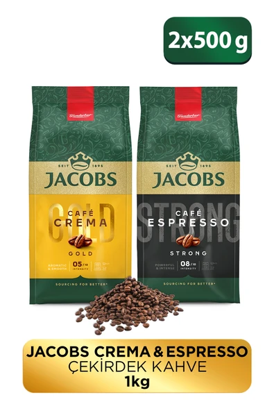 Jacobs Çekirdek Kahve Tanışma Paketi (Café Espresso 500 gr + Café Crema 500 gr) ürün görseli 1