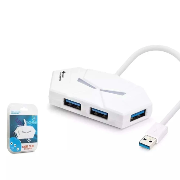 Hadron Hdx7051 Gaming Usb Hub 3.0 5Gbps 4X Usb-A 3.0 7 Renk Led 4 Port Çoklayıcı 120Cm Beyaz ürün görseli 1