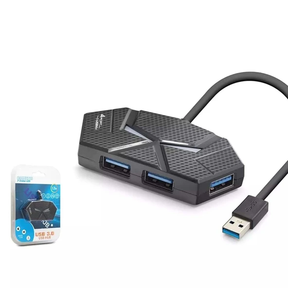 Hadron Hdx7050 Gaming 3.0 Usb Hub 5Gbps 4X Usb-A 3.0 7 Renk Led 4 Port Çoklayıcı 120Cm Siyah ürün görseli 1