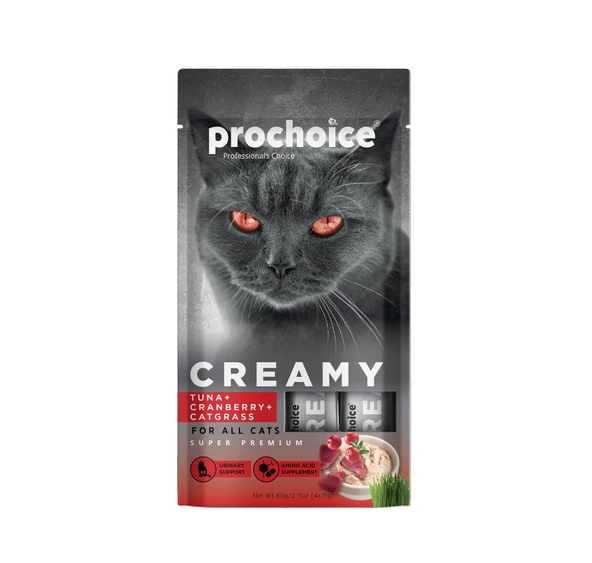 Prochoice Creamy Kediler İçin Tuna Balığı, Kızılcık ve Kedi Otlu Sıvı Ödül Maması 4x15 gr ürün görseli 1