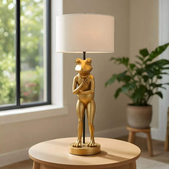 Frog Eskitme Gold Gövde Gri Başlık Dekoratif Abajur ürün görseli 1