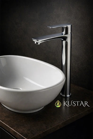 Lüks Çanak Lavabo Bataryası Yüksek Gövdeli Banyo Musluğu  Krom Kaplama Tek Kollu Lavabo Bataryası ürün görseli 1