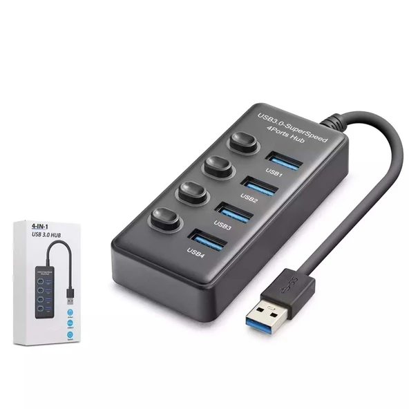 Hadron Hdx7049 Usb Hub 3.0 5Gbps 4X Usb-A 4 Port Switch’Li Çoklayıcı Siyah ürün görseli 1