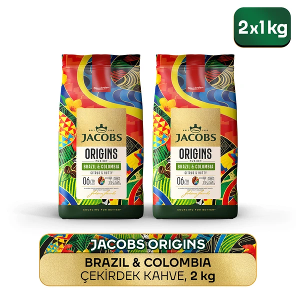 Jacobs Origins Brazil & Colombia Çekirdek Kahve 1 Kg x 2 Adet ürün görseli 1