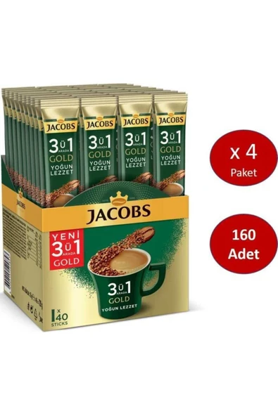 Jacobs 3'ü 1 Arada Gold Yoğun Lezzet Karışım Kahve 160 Adet ( 40'lı Kutu x 4) ürün görseli 1