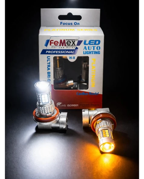 FEMEX Sis Led Ampul H8/11 Çift Renk Beyaz&Turuncu Aç&Kapa Mercekli Led Ampul ürün görseli 1