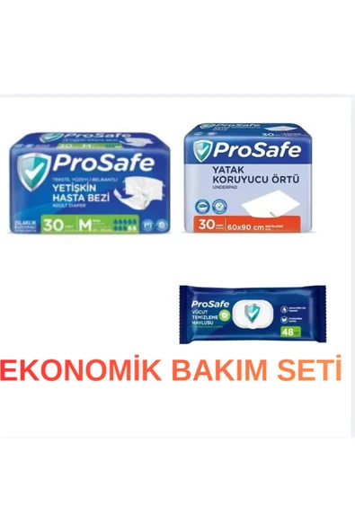 Hasta Bakım Seti M Beden 30’lu Hasta Bezi + 30’lu Yatak Koruyucu + 48’li Vücut Tmzlm Hvls ürün görseli 1