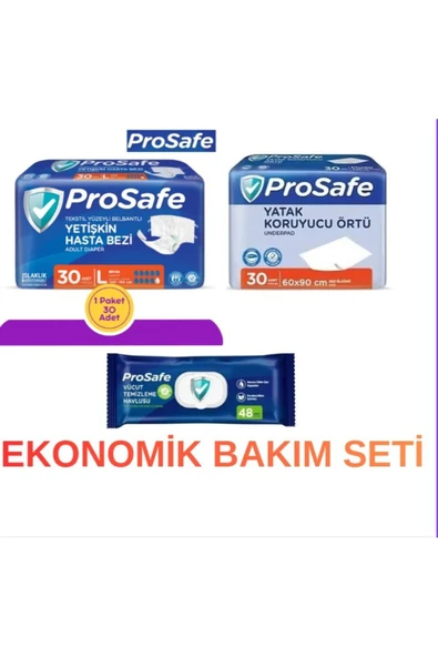 Hasta Bakım Seti L Beden 30’lu Hasta Bezi + 30’lu Yatak Koruyucu + 48’li Vücut Tmzlm Hvls ürün görseli 1