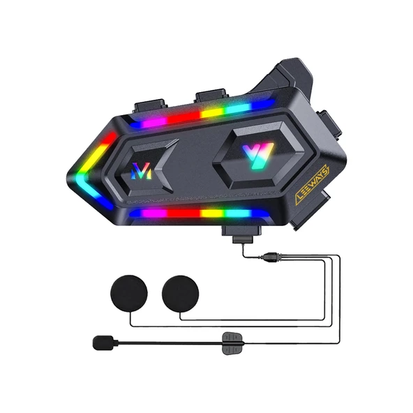 V20 MAX Telsiz Özellikli 5.3 BT Motosiklet Kask Kulaklık Intercom RGB Işıklı ürün görseli 1