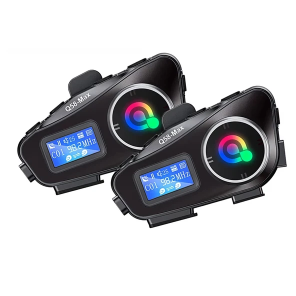 2 ADET Q58-MAX Radyolu Telsiz Özellikli 2 Kişi Bağlantılı Bluetooth Kask Kulaklık Ekranlı Fenerli Müzik ve Intercom ürün görseli 1