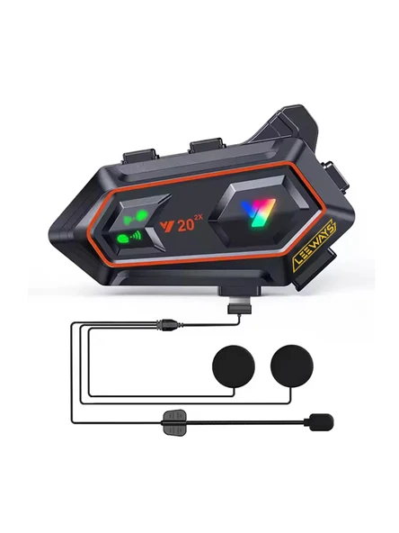 Y20 2X 1000m Telsiz Mesafeli Özellikli 2 Kişi Bağlantılı Bluetooth Kask Kulaklık Ekranlı Fenerli Motosiklet Interkom ürün görseli 1