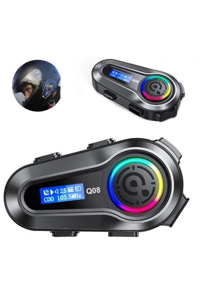 Q08 5.3 Uyumlu Motosiklet Kask Kulaklık Intercom Işıklı Motorsiklet Interkom ürün görseli 1