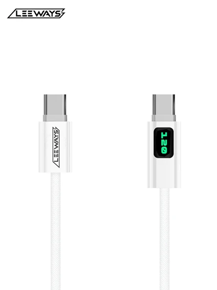 LEEWAYS Dijital Göstergeli 120w Süper Hızlı Örgülü Type C To Type C Şarj Kablosu 1.2 Metre ürün görseli 1