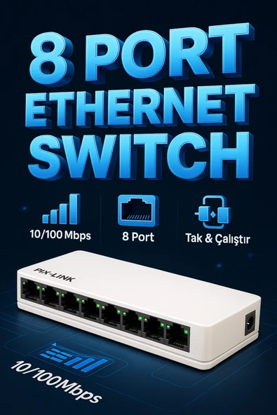 PIX -LINK LV-SW08 SWITCH ETHERNET 8 PORT 10/100MBPS ürün görseli 1