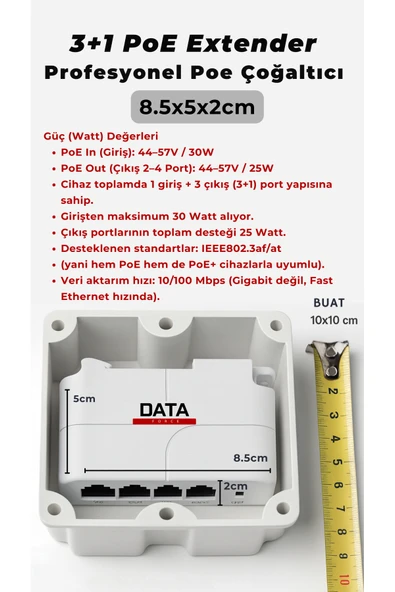DataForce 3+1 10/100 POE EXTENDER - Resim 2