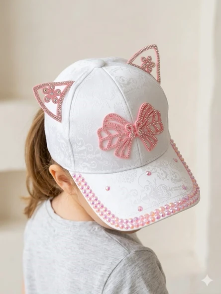 Kitti 5-8 Yaş Boncuk Süslemeli Kız Çocuk Kep Şapka ürün görseli 1