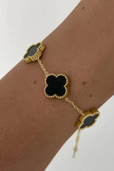 Gold Siyah Doğal Taşlı Premium Çelik Bileklik ürün görseli 1