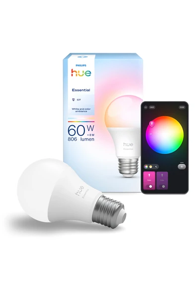 Philips Hue Essential 8W E27 806 Lumen Renkli Akıllı Ampul A60 - Resim 2