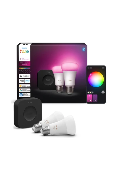 Philips HueWCA 9W E27 Renkli Akıllı Ampul 2'li Pro Başlangıç Seti (Bridge Pro v3 dahildir) ürün görseli 1