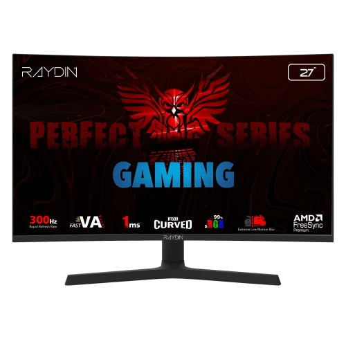 RAYDIN EG27RFA-300HZ, 27", 1ms, 300Hz, Full HD, 2xHDMI, DP, Hoparlör, VA LED, R1500 Curved, Yükseklik Ayarli Ayak, Frameless, FreeSync Gaming Monitör ürün görseli 1