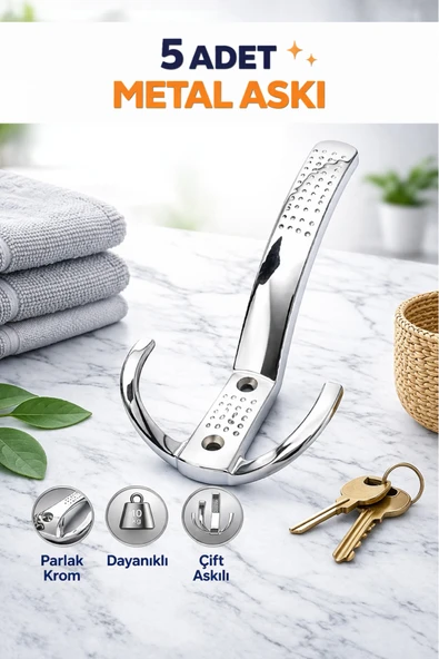 DESIPHON 5 Adet Noktalı Metal Askı Parlak Krom Portmanto Askılık Vestiyer Dolap Elbise Askısı Çift Kancalı ürün görseli 1