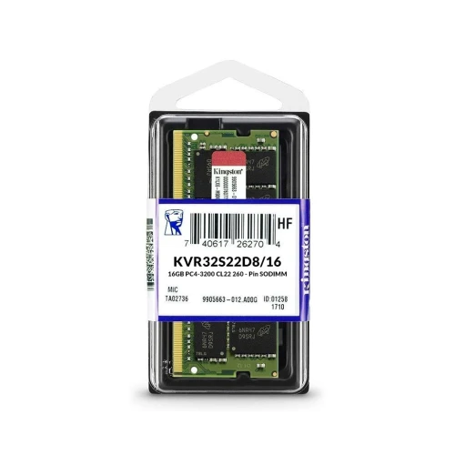 KINGSTON KVR32S22D8/16, 16Gb, 3200Mhz, DDR4, Sodimm Notebook RAM, 1,2V, CL22 KUTULU ürün görseli 1