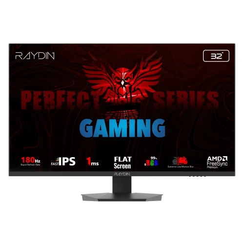 RAYDIN EG32EQI-180HZ, 31.5", 1ms, 180Hz, 2K Quad HD, 2xHDMI, DP, Hoparlör, IPS LED, Flat, Frameless, FreeSync Gaming Monitör ürün görseli 1
