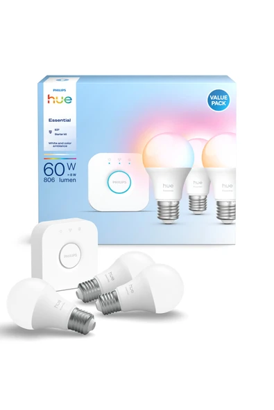 Philips Hue Essential 3'lü E27 Ampul Başlangıç Seti 806 Lumen ürün görseli 1