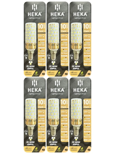 (6 Adet) Heka 10W (70W) Sarı-Günışığı-Beyaz E14 Duylu Üç Renkli Led Mısır Ampul ürün görseli 1