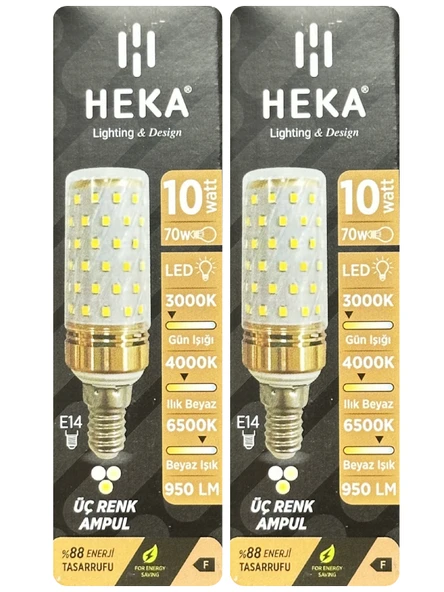 (2 Adet) Heka 10W (70W) Sarı-Günışığı-Beyaz E14 Duylu Üç Renkli Led Mısır Ampul ürün görseli 1
