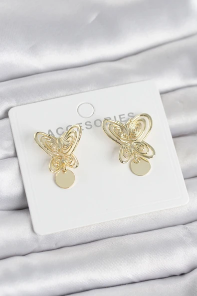 Füsun Küpesi Model Gold Renk Kelebek Model Pirinç Kadın Küpe ürün görseli 1