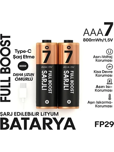 Type-c Şarjlı 800mwh 1.5v Şarj Edilebilir 2’li Aaa İnce Pil - Lityum Iyon Batarya ürün görseli 1