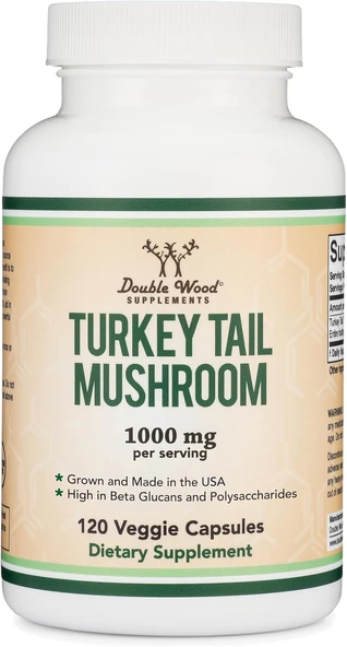 Double Wood Turkey Tail Mushroom (Coriolus Versicolor) Comprehensive Immune System Support 120 Caps ürün görseli 1