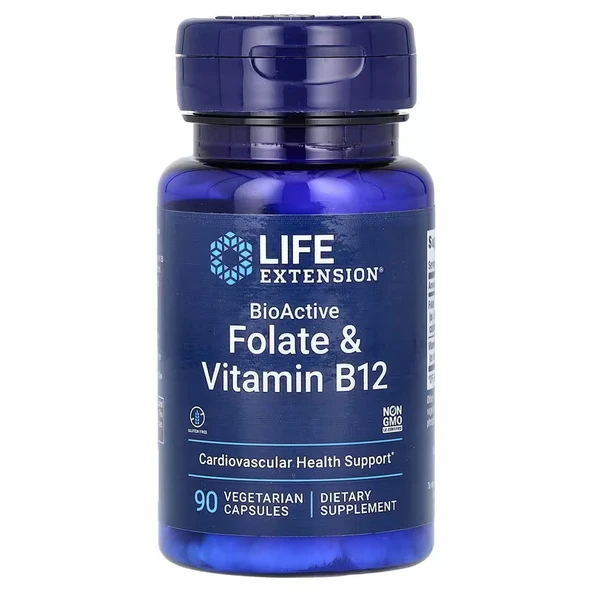 Life Extension, BioActive, Folate & Vitamin B12, 90 Vegetarian Caps ürün görseli 1
