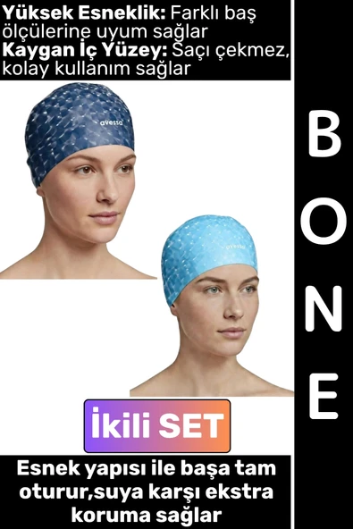 #Bone Konforlu Esnek Yumuşak Havuz Deniz Yüzme Kaygan İç Yüzey Şık Su Geçirmez Saç Bonesi İkili SET ürün görseli 1