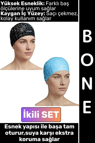#Bone Konforlu Esnek Yumuşak Havuz Deniz Yüzme Kaygan İç Yüzey Şık Su Geçirmez Saç Bonesi İkili SET ürün görseli 1