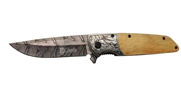 A2150c Kahve Kamp Çakısı 21cm- Manuel, Ahşap İşlemeli Sap,kemerlikli ürün görseli 1