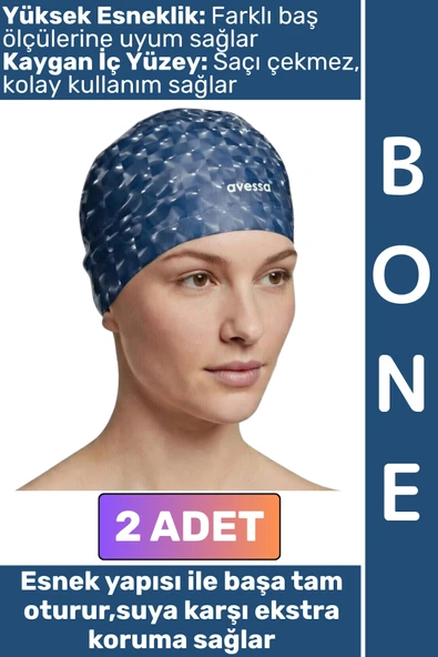 #Bone Konforlu Esnek Yumuşak Havuz Deniz Yüzme Kaygan İç Yüzey Çok Şık Su Geçirmez Saç Bonesi 2 Adet ürün görseli 1