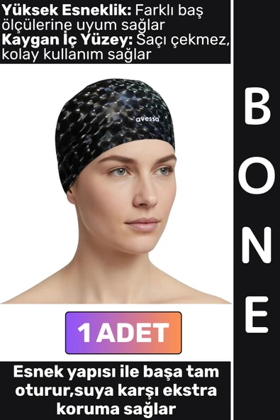 #Bone Konforlu Esnek Yumuşak Havuz Deniz Yüzme Kaygan İç Yüzey Çok Şık Kulağa Su Geçirmez Saç Bonesi ürün görseli 1