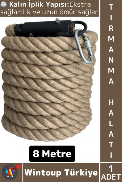 #TırmanmaHalatı Açık Hava Outdoor Spor Okul Metal Detay Sağlam Kalın İplik Tırmanma Halatı 8 Metre ürün görseli 1
