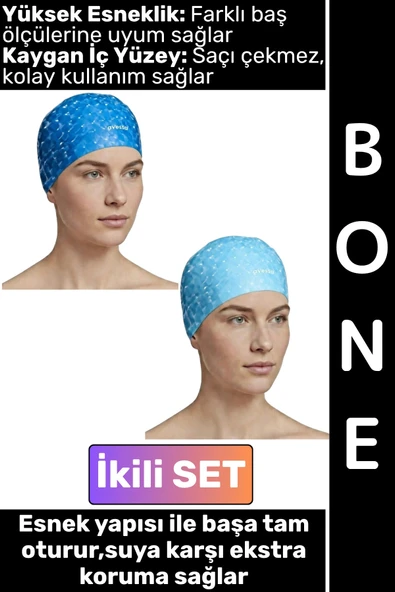 #Bone Konforlu Esnek Yumuşak Havuz Deniz Yüzme Kaygan İç Yüzey Şık Su Geçirmez Saç Bonesi İkili SET ürün görseli 1