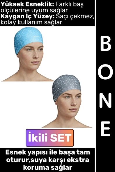#Bone Konforlu Esnek Yumuşak Havuz Deniz Yüzme Kaygan İç Yüzey Şık Su Geçirmez Saç Bonesi İkili SET ürün görseli 1
