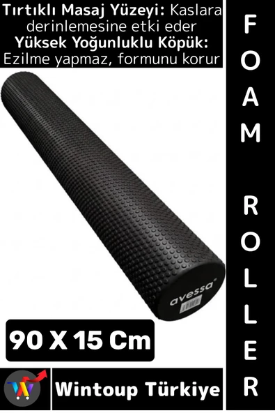 #FoamRoller Spor Fitness Egzersiz Pilates Yoga Esneme Bacak Sırt Omuz Kalça Masajlı Uzun Foam Roller ürün görseli 1