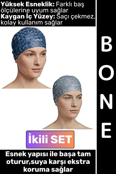 #Bone Konforlu Esnek Yumuşak Havuz Deniz Yüzme Kaygan İç Yüzey Şık Su Geçirmez Saç Bonesi İkili SET ürün görseli 1