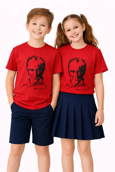 Atatürk Baskılı Kırmız Siyah Baskılı Çocuk Tişört BGL-ST05508 ürün görseli 1