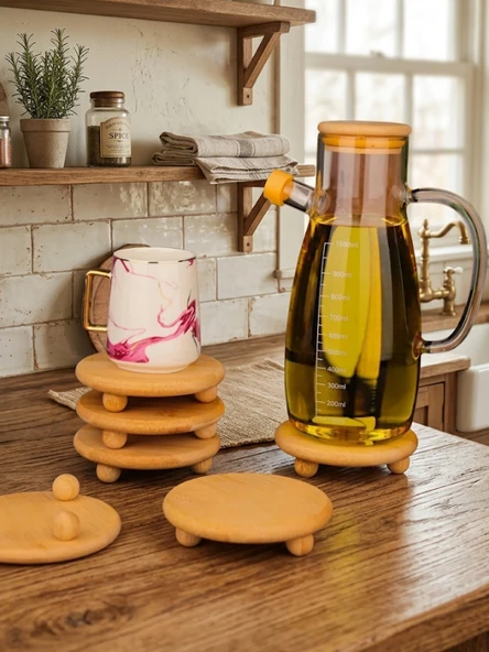 Mucit Home 1 Adet Top Ayaklı Ahşap Yağdanlık Altlığı Bardak ve Dekoratif Stand ürün görseli 1