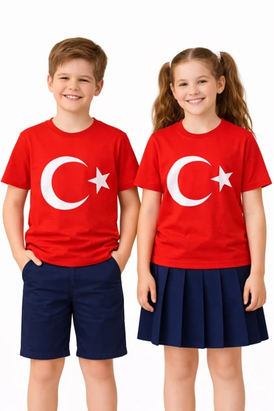Türk Bayraklı Kız Erkek Çocuk Penye Tshirt BGL-ST05507 ürün görseli 1