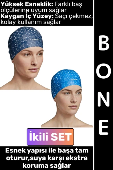 #Bone Konforlu Esnek Yumuşak Havuz Deniz Yüzme Kaygan İç Yüzey Şık Su Geçirmez Saç Bonesi İkili SET ürün görseli 1